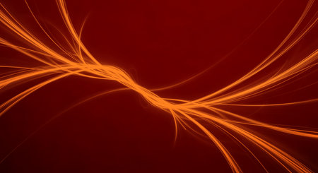 Red abstract background featuring vibrant flowing light streaks. An elegant design suitable for digital displays and creative illustrations, ideal for presentation backdrop.の素材