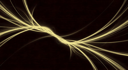 Dark brown abstract background with luminous golden curved lines enhancing modern design. It evokes luxurious aesthetic appeal, abstract art, dynamic movement, and futuristic concept.の素材