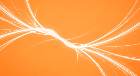 Abstract white lines energy flow on orange background with dynamic movement blurred effect and futuristic technology design. Concept of modern wallpaper.の素材