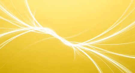 White abstract light streaks on yellow backdrop. Digital art design template with glowing energy lines. Graphic art for presentation or website background design with copy space.の素材