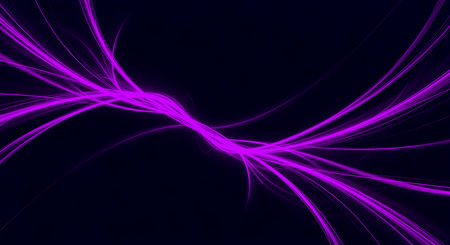 Dynamic purple light trails flow across dark backdrop creating sense of movement. This abstract graphic resource features curved and luminous lines effect with energy.の素材