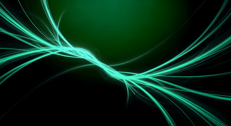 Abstract teal background highlighting luminous curved lines for modern design. It evokes futuristic technology representation, abstract art, dynamic movement, and sleek design.の素材