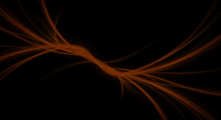 Abstract backdrop featuring orange light streaks curving against black backdrop with flowing background design. Warm color palette is visually engaging and modern art.の素材