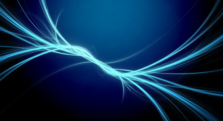 Vibrant and energetic abstract concept of light trails. Dynamic and flowing movement creates pattern on teal backdrop. Captivating visual element with luminous effects.の素材