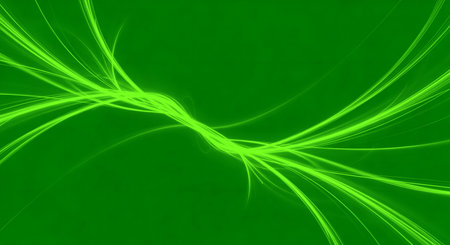 Green abstract background displaying luminous light streaks and a flowing design. Ideal for digital displays, vibrant art, and creative illustrations. Abstract dynamic design.の素材