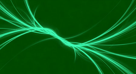Abstract backdrop featuring green light streaks curving against dark backdrop with flowing background design. Nature themed color palette is visually engaging and modern art.の素材