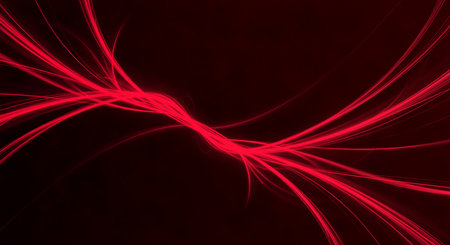 Abstract illustration of glowing paths converging on dark red background. Visual depth and artistic expression combined in this modern design is fantastic.の素材