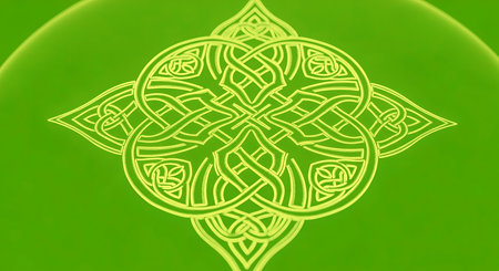 Celtic knot bright pattern showcasing heritage and interconnection symbolizing spiritual journeys through intricate line art. Depicts tradition design element.の素材