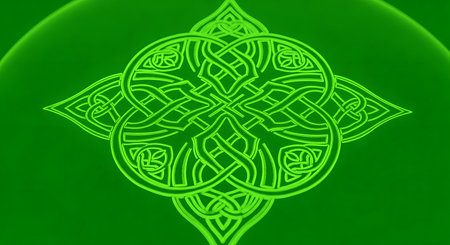 Celtic knot design with gradient background is design art. Ideal luck concept with a forever eternal knot. Emerald background is smooth to the knot design.の素材