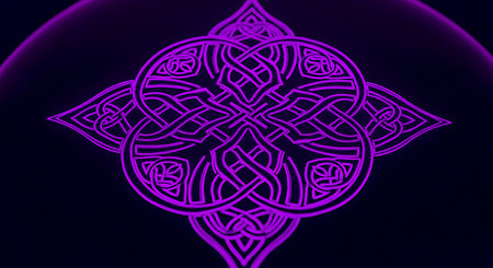 Ornamental celtic knot design with gradient background is design art. Ideal graphic element decoration. Dark purple smooth background to the knot design.の素材