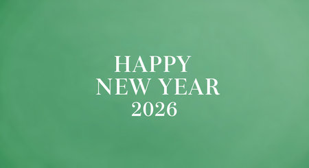 Happy new year 2026 wishing everyone prosperous upcoming year. Celebrating joyful moment on simple clean background with typography and message.の素材