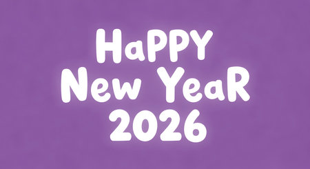 Happy new year 2026 rounded text on purple backdrop. Great for seasonal wishes, celebration backgrounds, and festive greetings or similar projects.の素材