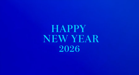 Greeting happy new year 2026 on soft blue gradient background. Design template on colorful backdrop for upcoming seasonal celebration and card idea.の素材