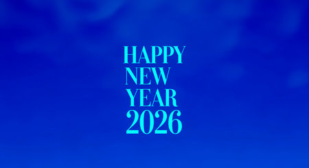 Celebration design wishes happy new year 2026 sky bright blue background for festive events and stylish greetings card with copy space.の素材