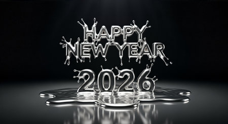 Happy New Year 2020. 3D illustration of silver numbers on black backgroundの素材