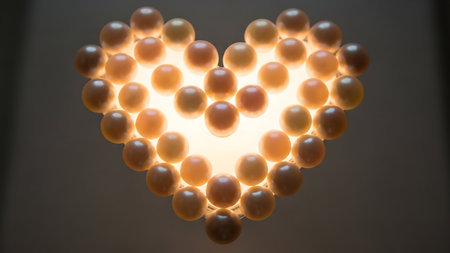 Spherical lights arranged in glowing heart shape create soft, warm illumination against dark background. Elegant and symbolic, this formation offers a serene and intimate ambiance with gentle radiance.の素材