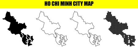 Ho chi minh city map outlines and graphic representations various illustration styles dotted silhouette shape isolated illustration on white background for design cartography urban explorationのイラスト素材