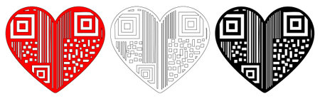Digital hearts love symbols represented as qr codes barcode elements set abstract design concept quick response codes symbol of online romance and data identity.のイラスト素材