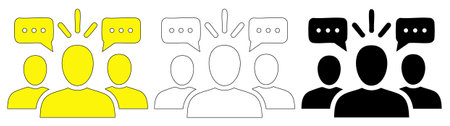 Team of individuals with thought balloons, representing discussion, brainstorming, or communication,...