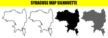 Syracuse city outline map presented in line art solid black form and pixelated dot pattern graphic cartography design vectorのイラスト素材