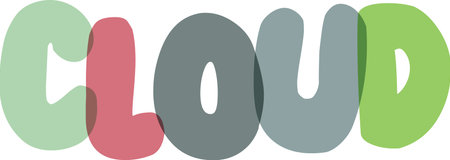 Cloud. colorful cute handwritten alphabet with bright rainbow colors isolated on transparent background. graphic illustration vector lettering styleのイラスト素材