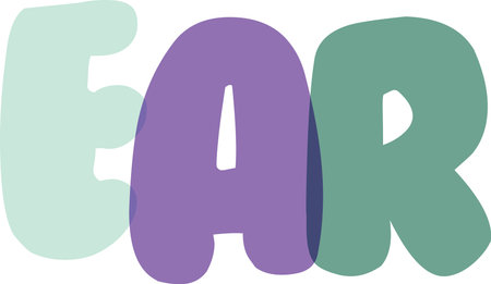Joyfully styled word "ear" in a rounded bubble letter format, presented against a transparent background, perfect for educational materials and human anatomy themes.のイラスト素材