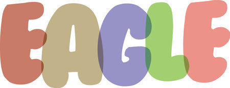 Vibrantly colored word "eagle" in a lively rounded bubble letter style, featured against a crisp transparent background, great for educational content and nature projects.のイラスト素材