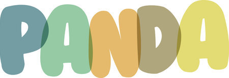 Playful text design for word panda using large rounded letters in earthy tones, creative overlap effect with transparency for wildlife themes, artistic vector graphic for kids educationのイラスト素材