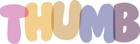 Colorful letters spelling thumb. Transparent background. Playful cartoon style. Creative decorative element. Suitable for design.のイラスト素材