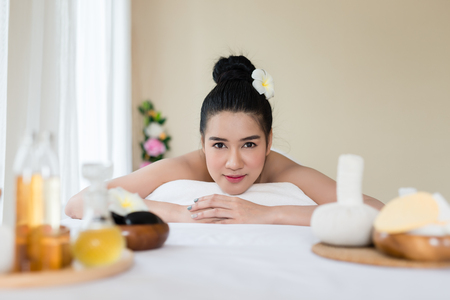 Young beautiful Asian woman smile relaxing in the spaの写真素材