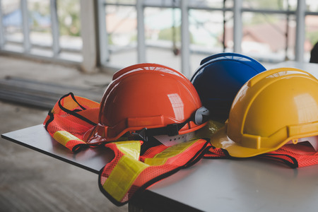 A helmet that sits on your desk in building construction.の写真素材