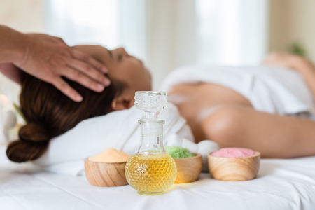 Oils and salts used in a spa massageの写真素材