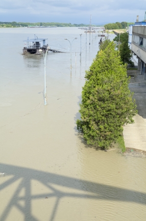 High water level of Danube river at town of Komarom, Hungary before the culmination, Wednesday 5th june 2013. 
Hungarian water experts predict near-record water level of Danube river for Friday at town of Komarom.の写真素材