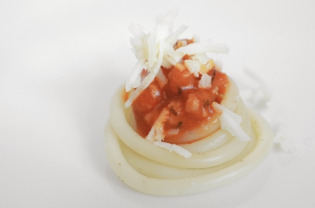 Close-up of a Little of Spaghetti Bolognese on a White Backgroundの写真素材