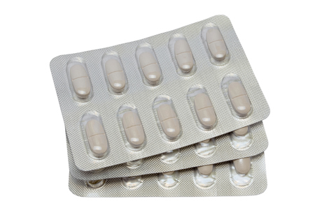 Oval Pills in Three Blisters Isolated Close-upの写真素材