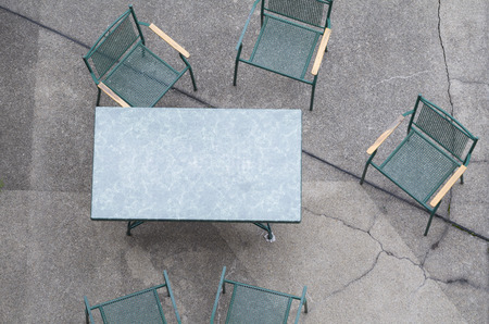 Green Table and Chairs Set from Above Closeupの写真素材