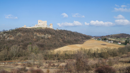 CSESZNEK, HUNGARY - MARCH 01, 2014: The medieval castle of Csesznek was built around 1263. Now is a scene of cultural programs and castle games.のeditorial素材