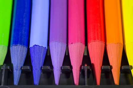 Woodless Colored Pencil Heads in the Box Macro Closeup