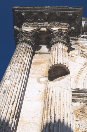 Ancient Roman White Ornate Pillar Architecture Closeup