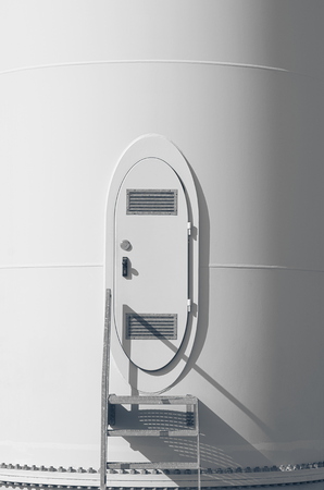 White Wind Turbine Steel Door Side Lit Closeupの写真素材