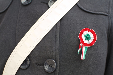Hungarian Cockade Pinned on a Grey Coatの写真素材