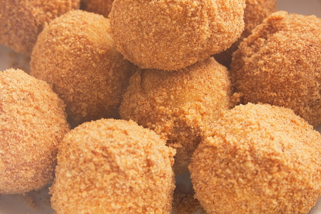 Plum Dumplings Covered in Bread Crumbs Closeupの写真素材