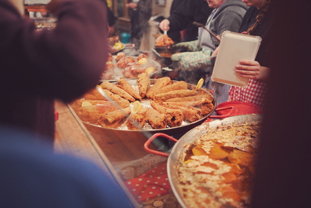 Town Fair Food Stall with Fried Fish Closeupの写真素材