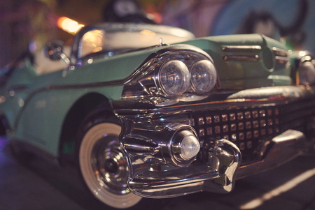 Cyan Oldsmobile Toy Closeup at Town Fairの写真素材