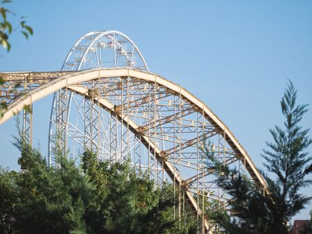 Ferris Wheel and Kossuth Bridge Steel Structure Closeup in GyÅr, Hungaryの写真素材