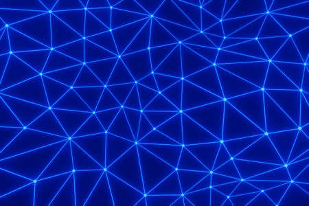 Glowing Blue Abstract Triangle Plexus on Black Backgroundの写真素材