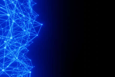 Glowing Blue Abstract Triangle Plexus on Black Backgroundの写真素材