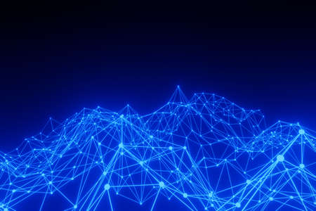 Glowing Blue Abstract Triangle Plexus on Black Backgroundの写真素材