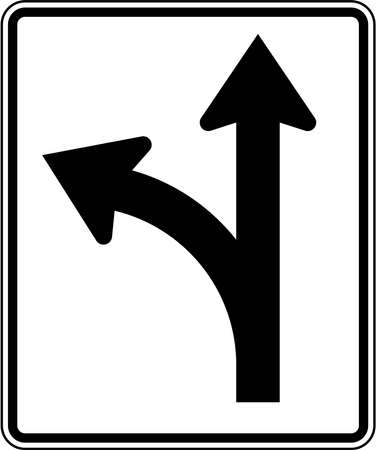 Left Turn or Straight Official US Road Sign Illustrationの写真素材