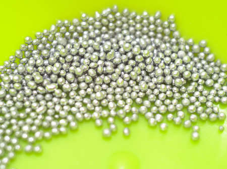 Silver Edible Sugar Balls Cake Decoration Closeupの写真素材